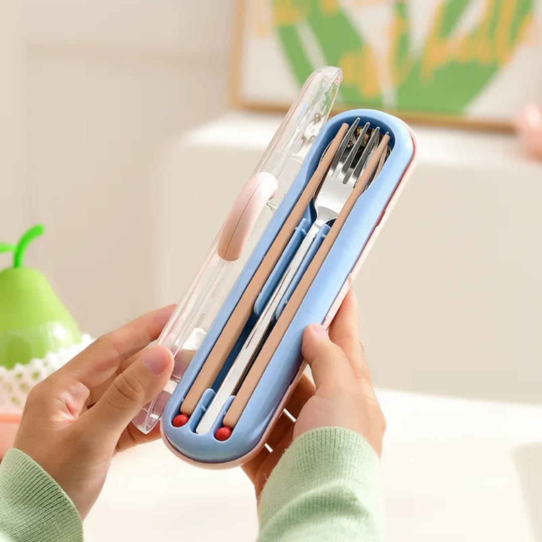 Buy MyneeMoe GoBite Travel Cutlery Set – Spoon, Fork & Chopsticks in Cute Case - Cutlery Set at MyneeMoe Online In India