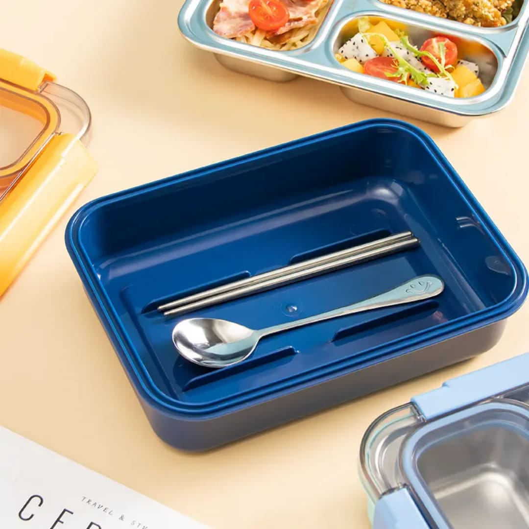Buy MyneeMoe Toki Buffet 3 Compartment Stainless Steel Bento Box with Cutlery - Bento Lunch Box at MyneeMoe Online In India