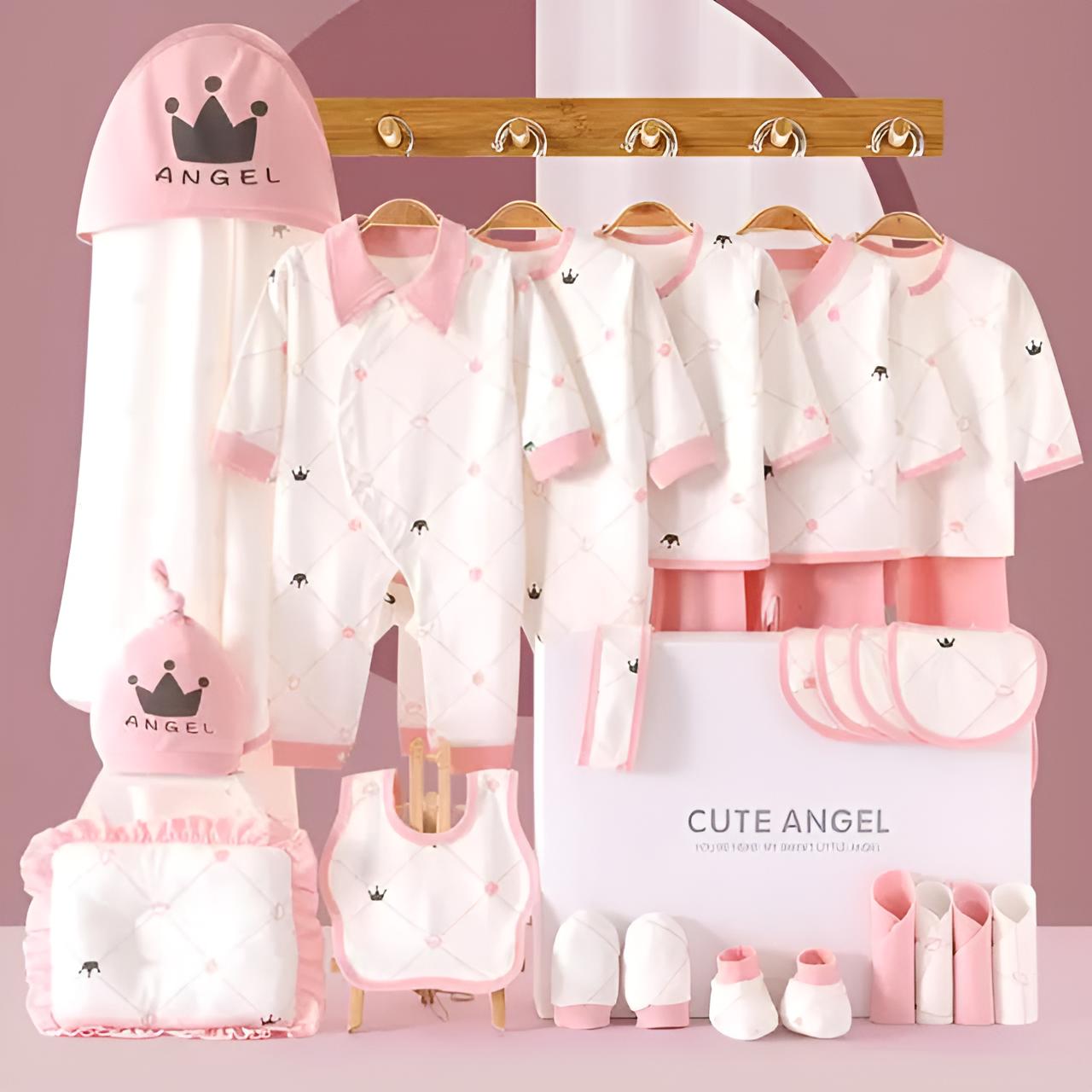 Buy MyneeMoe Cute Angel 25 Piece Newborn Baby Gift Box โ Adorable Baby Shower Essentials Pink & White - at MyneeMoe Online In India