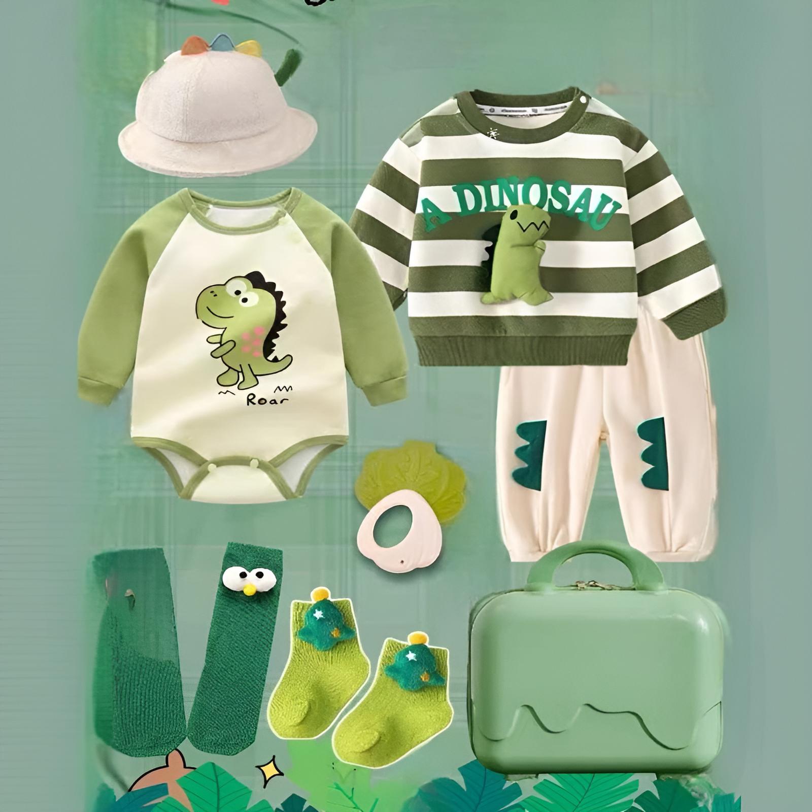 Buy MyneeMoe Dino Roar 10-Piece Baby Clothing Set – Playful Dinosaur Theme for 6-12 Months - Baby Clothing Set at MyneeMoe Online In India