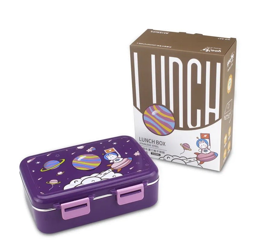 Buy MyneeMoe Space Themed 3 Compartment Leak-Proof Stainless Steel Lunch Box Purple - Lunch Box at MyneeMoe Online In India