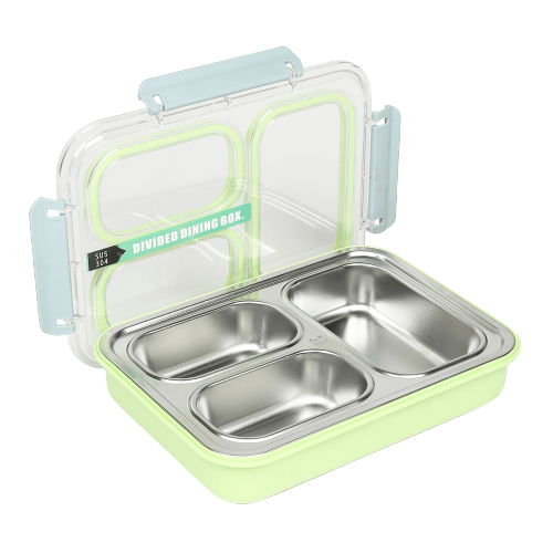 Buy MyneeMoe Stylish Stainless Steel Bento Lunch Box with 3 Compartments & Spill-Proof Design Green - Bento Lunch Box at MyneeMoe Online In India