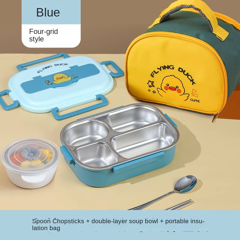 Buy MyneeMoe Flying Duck 4 Compartment Stainless Steel Kids Lunch Box with Insulated Bag Blue - Kids Lunch Box at MyneeMoe Online In India