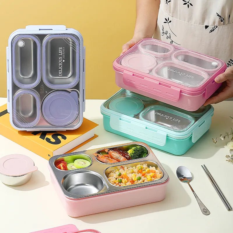 Buy MyneeMoe Hearty Meal 4 Compartment Stainless Steel Bento Lunch Box with Bowl - Bento Lunch Box at MyneeMoe Online In India