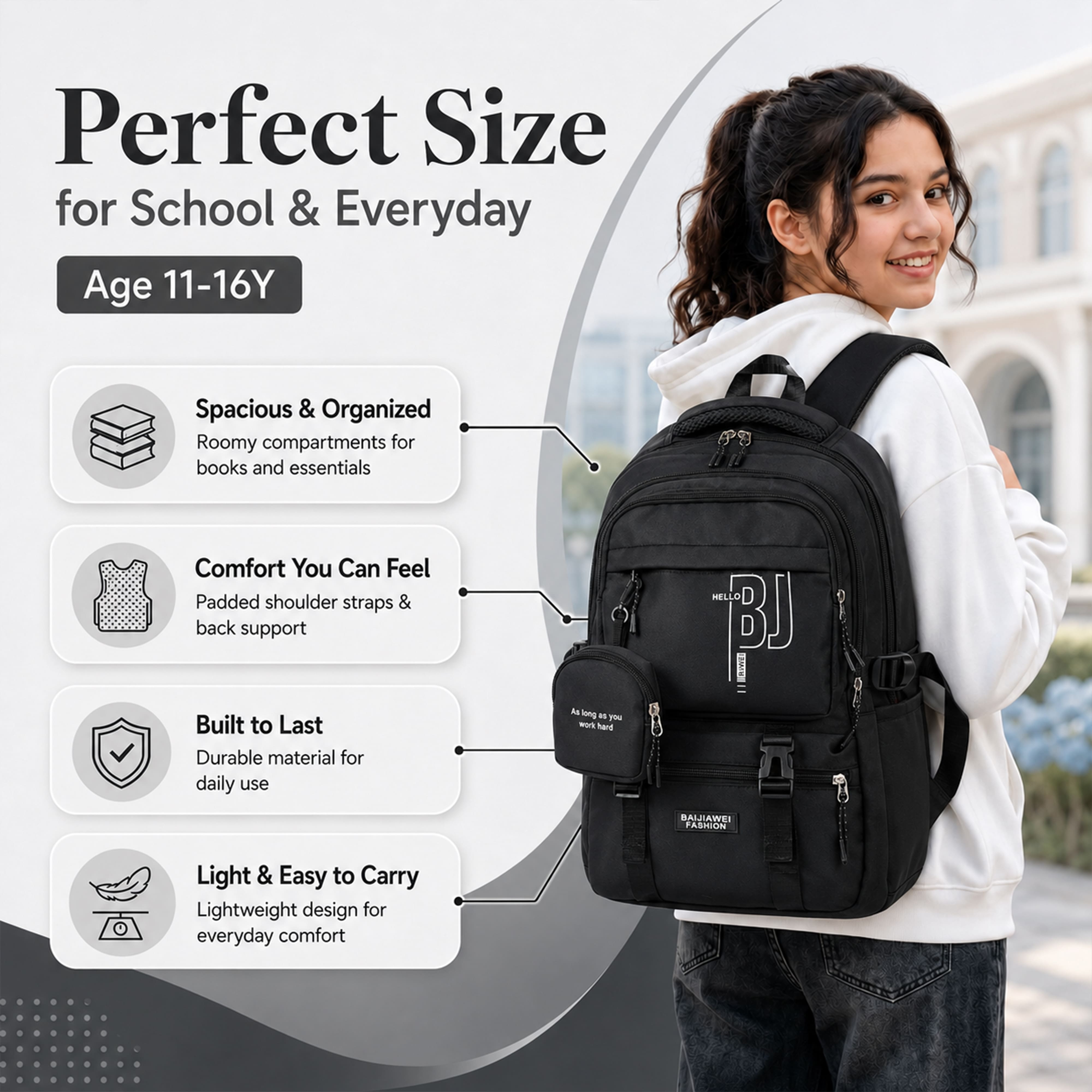 Buy MyneeMoe CampusPro Kids Backpack – Durable, Stylish & Spacious School Bag (Black) - at MyneeMoe Online In India