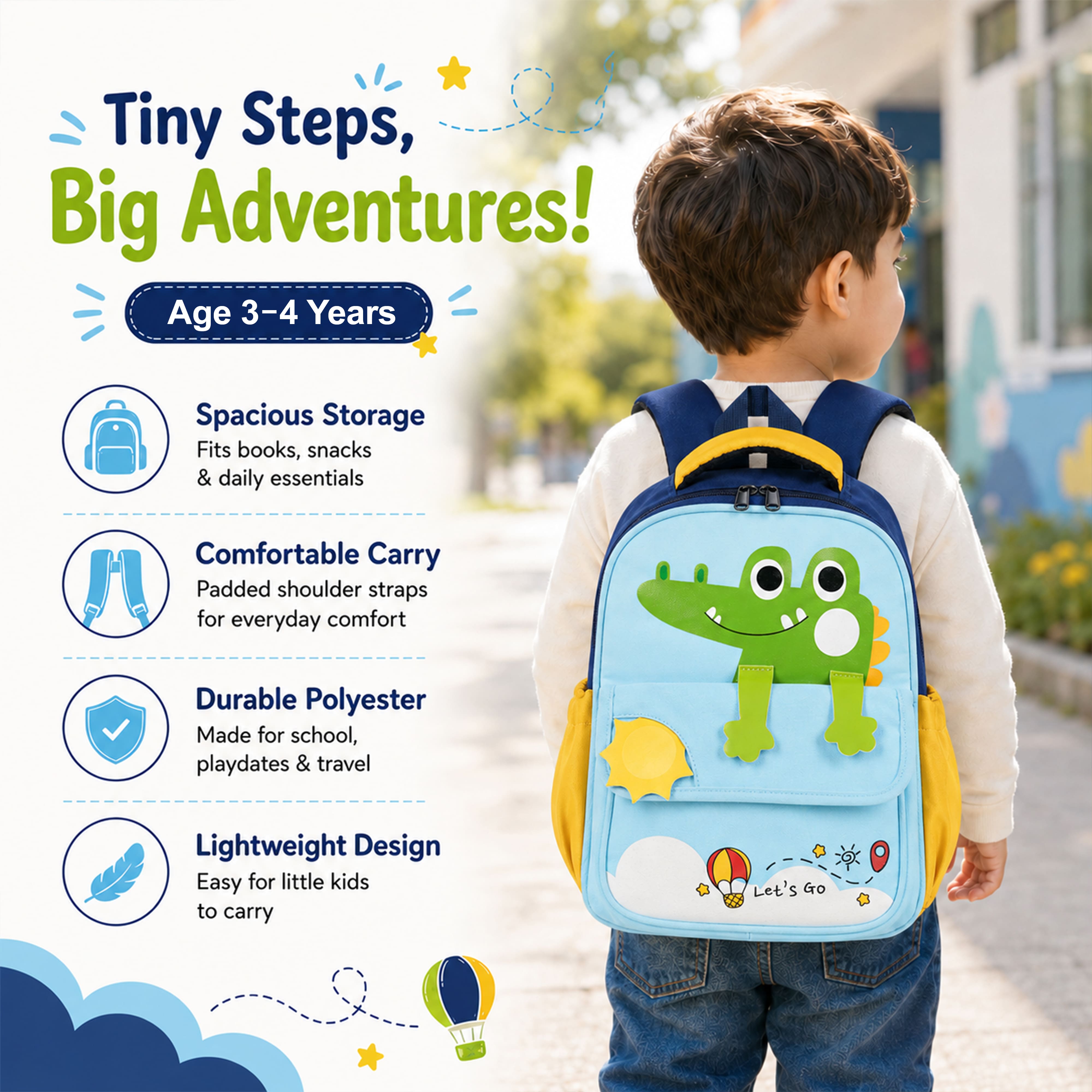 Buy MyneeMoe Cute Crocodile Kids Backpack – Lightweight & Comfortable Kindergarten Bag (Blue) - School Bag at MyneeMoe Online In India