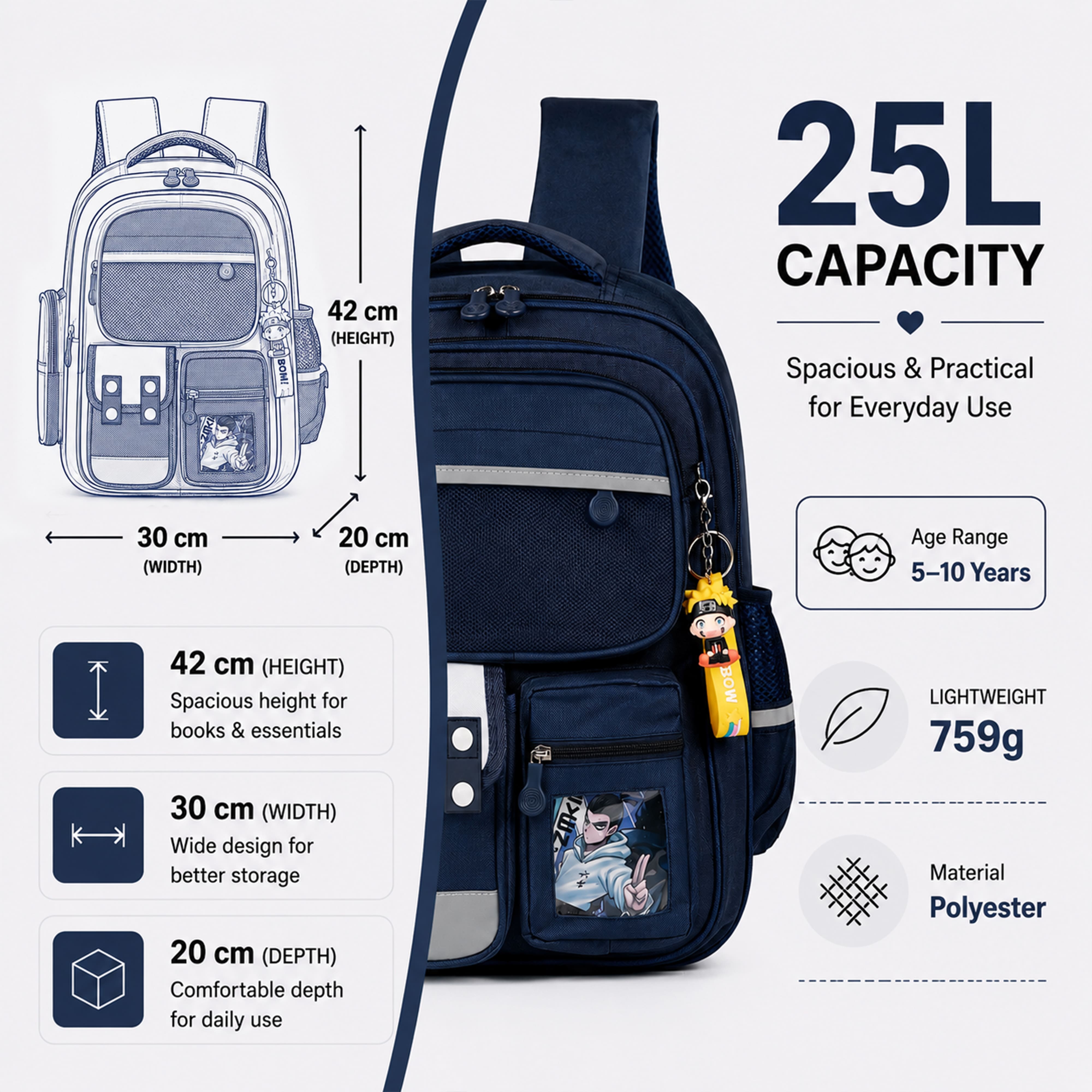 Brainy Bundle Elite Kids Backpack – Durable, Stylish & Spacious School Bag (Age 5-10Y)