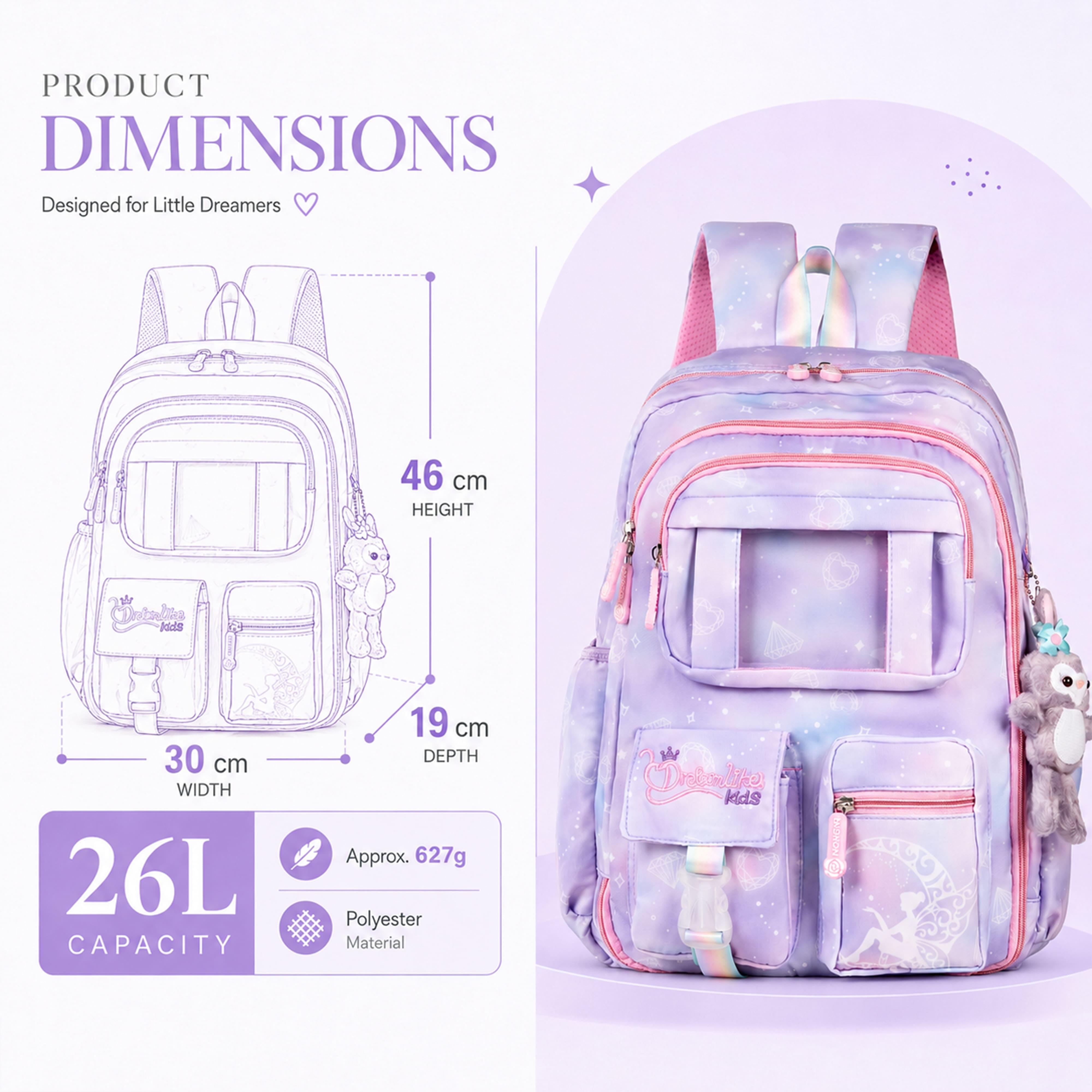Buy MyneeMoe Cotton Candy Elite Girls Backpack – Durable, Stylish & Spacious School Bag (Age 7-11Y) - School Bag at MyneeMoe Online In India