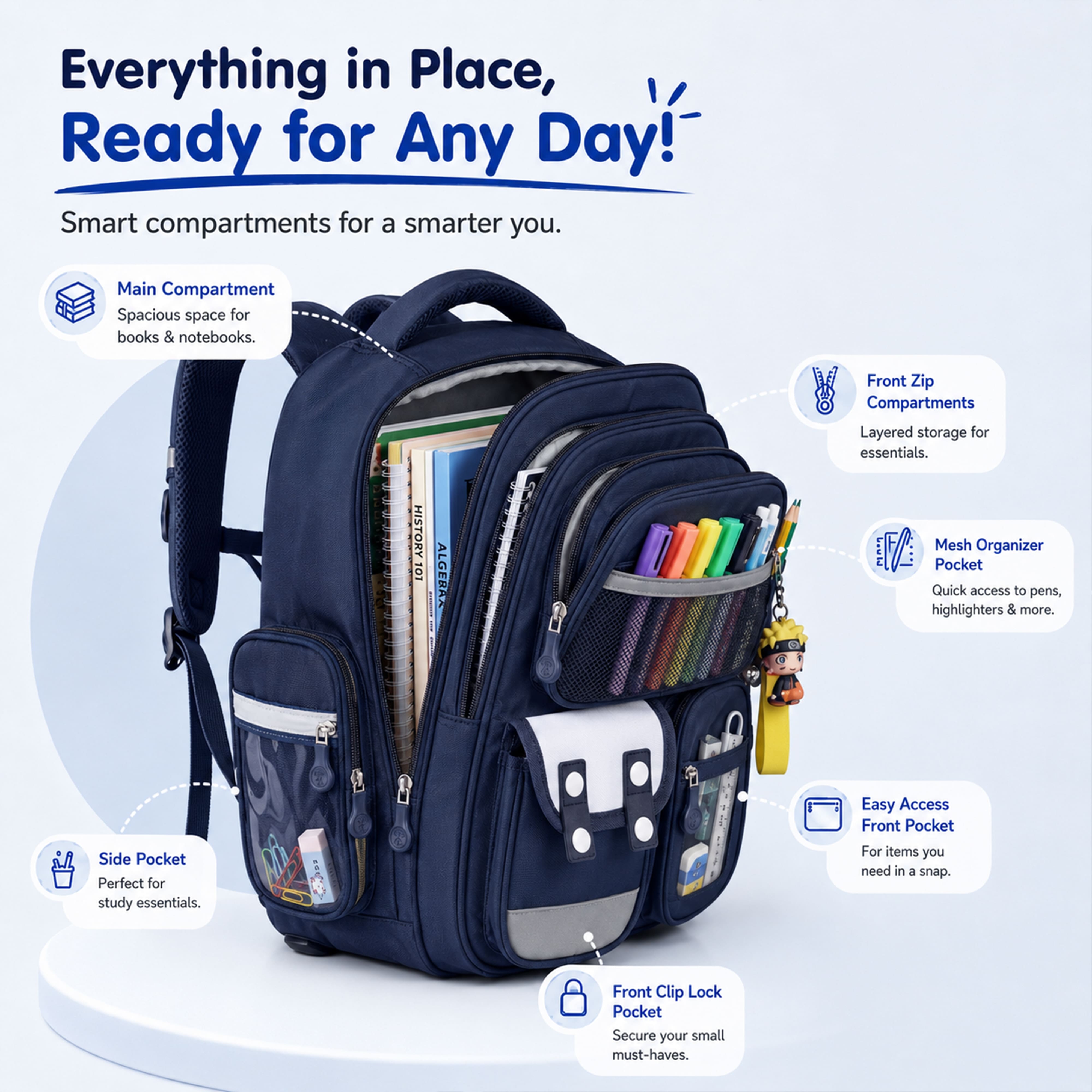 Brainy Bundle Elite Kids Backpack – Durable, Stylish & Spacious School Bag (Age 5-10Y)