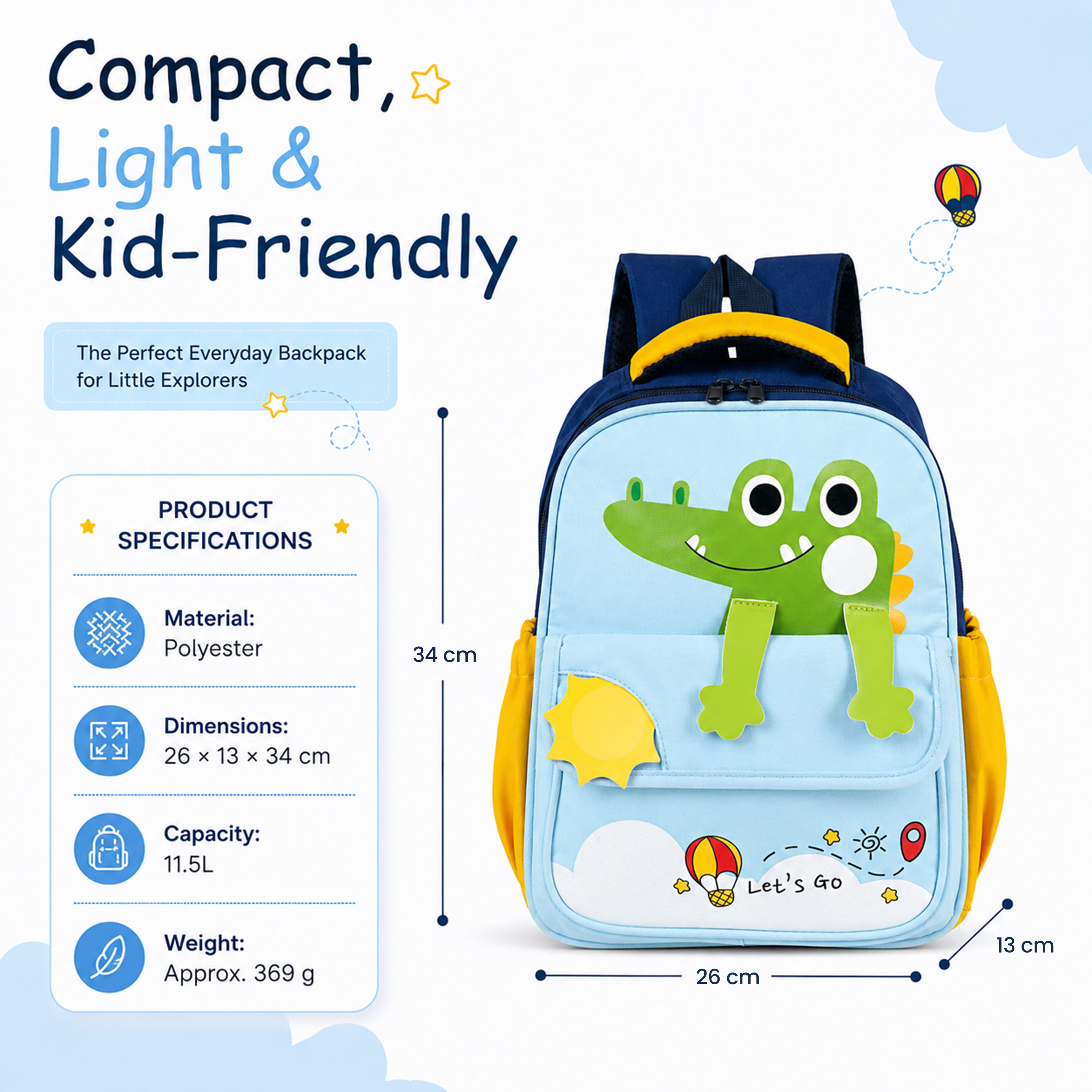 Buy MyneeMoe Cute Crocodile Kids Backpack – Lightweight & Comfortable Kindergarten Bag (Blue) - School Bag at MyneeMoe Online In India