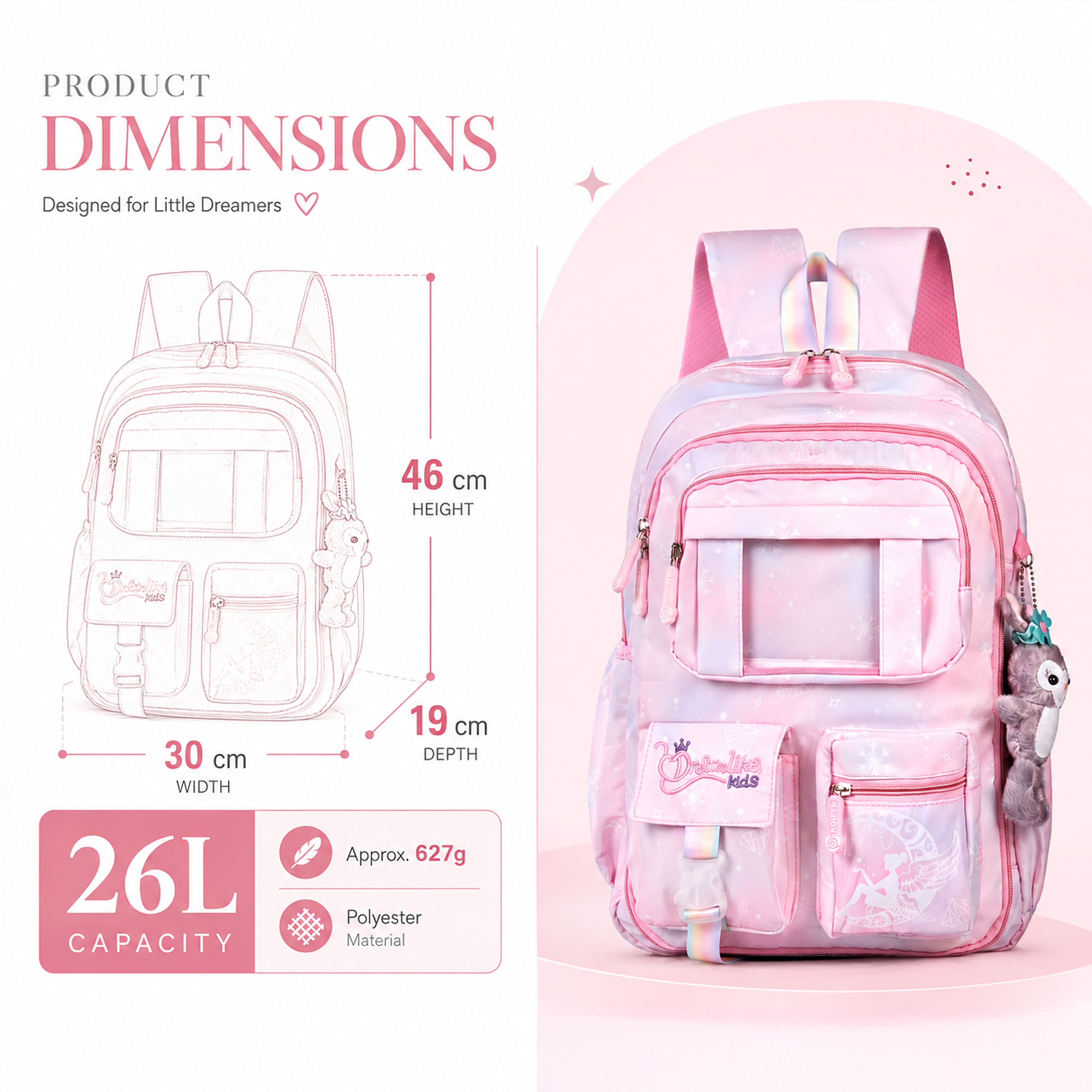 Buy MyneeMoe Cotton Candy Elite Girls Backpack – Durable, Stylish & Spacious School Bag (Pink) - School Bag at MyneeMoe Online In India