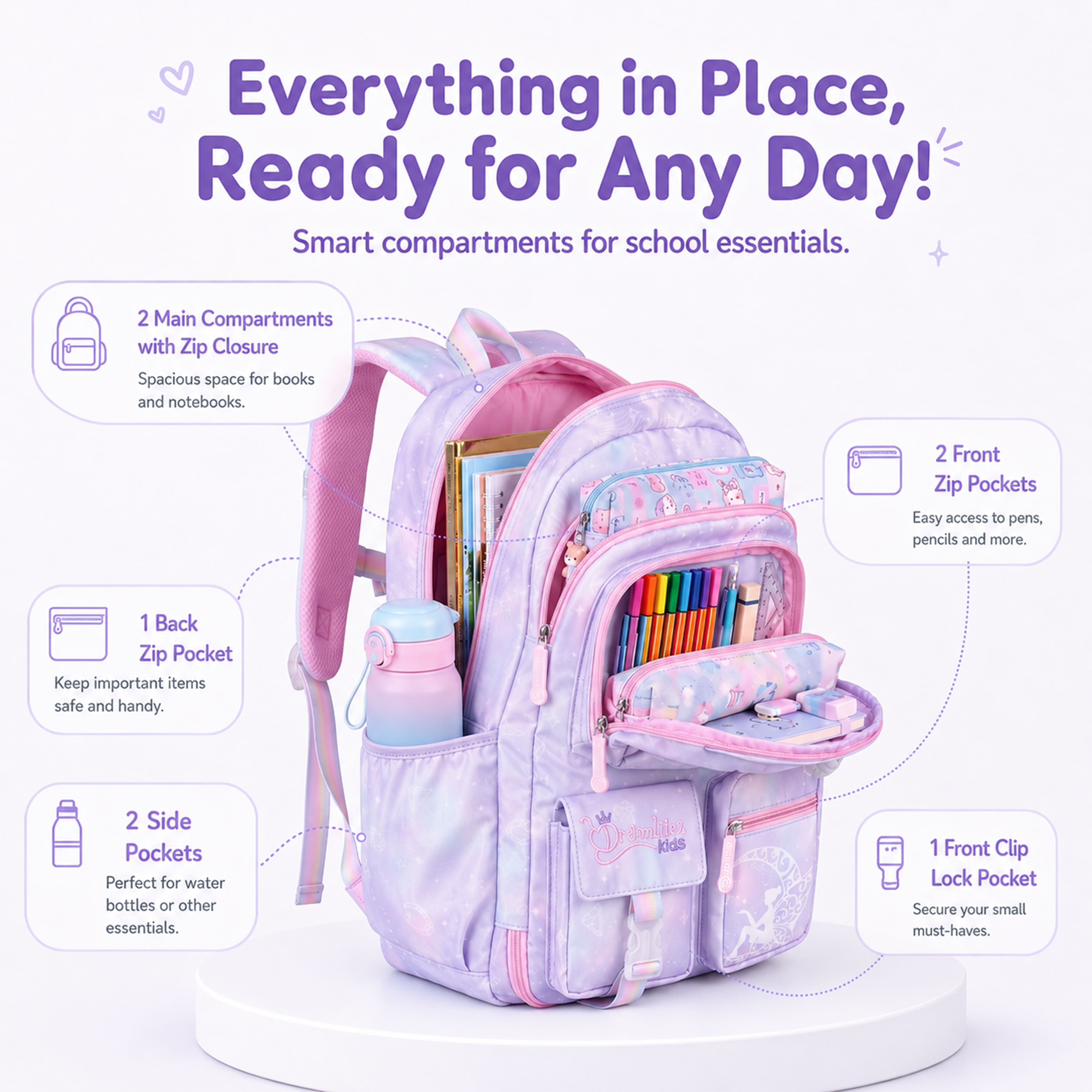 Buy MyneeMoe Cotton Candy Elite Girls Backpack – Durable, Stylish & Spacious School Bag (Age 7-11Y) - School Bag at MyneeMoe Online In India