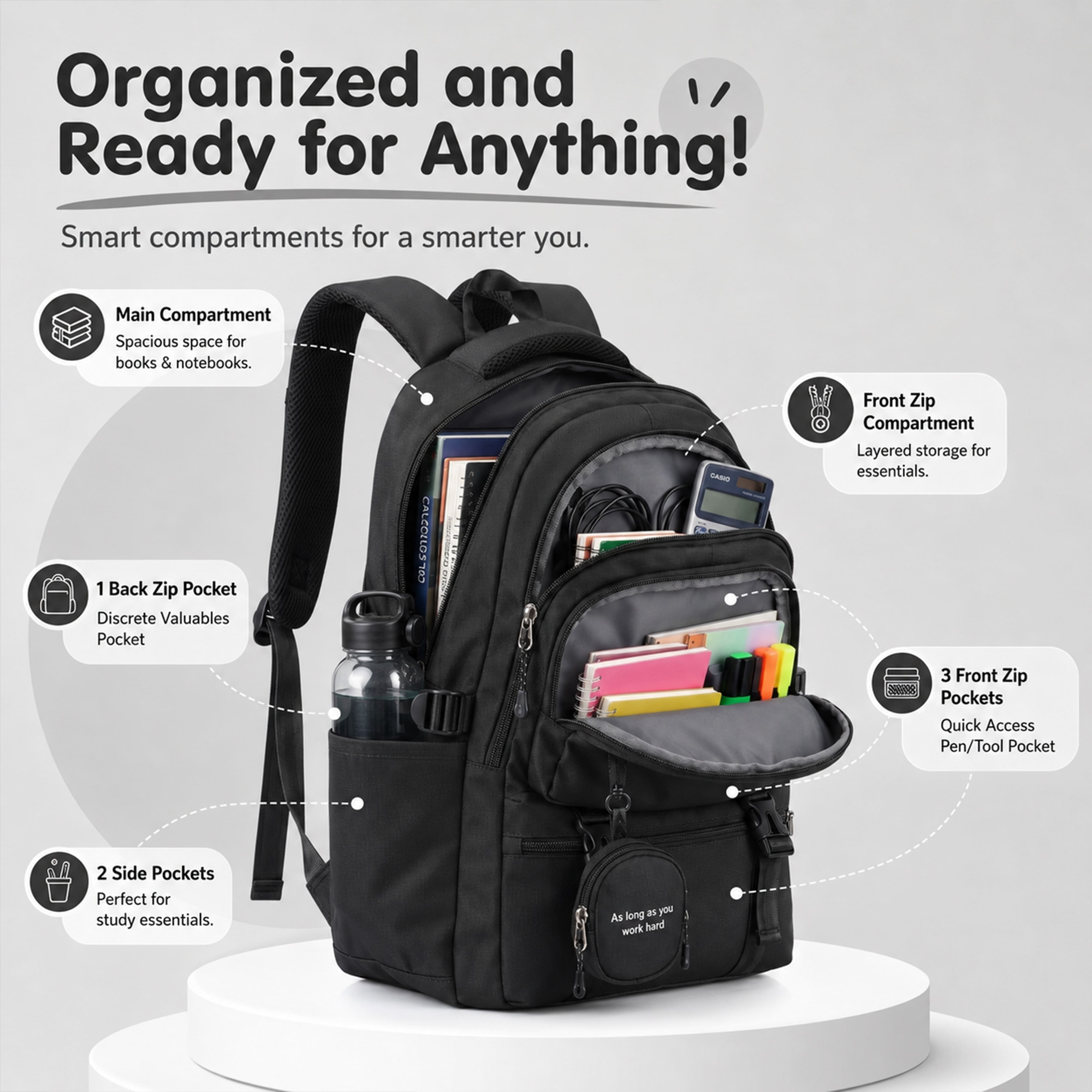 Buy MyneeMoe CampusPro Kids Backpack – Durable, Stylish & Spacious School Bag (Black) - at MyneeMoe Online In India