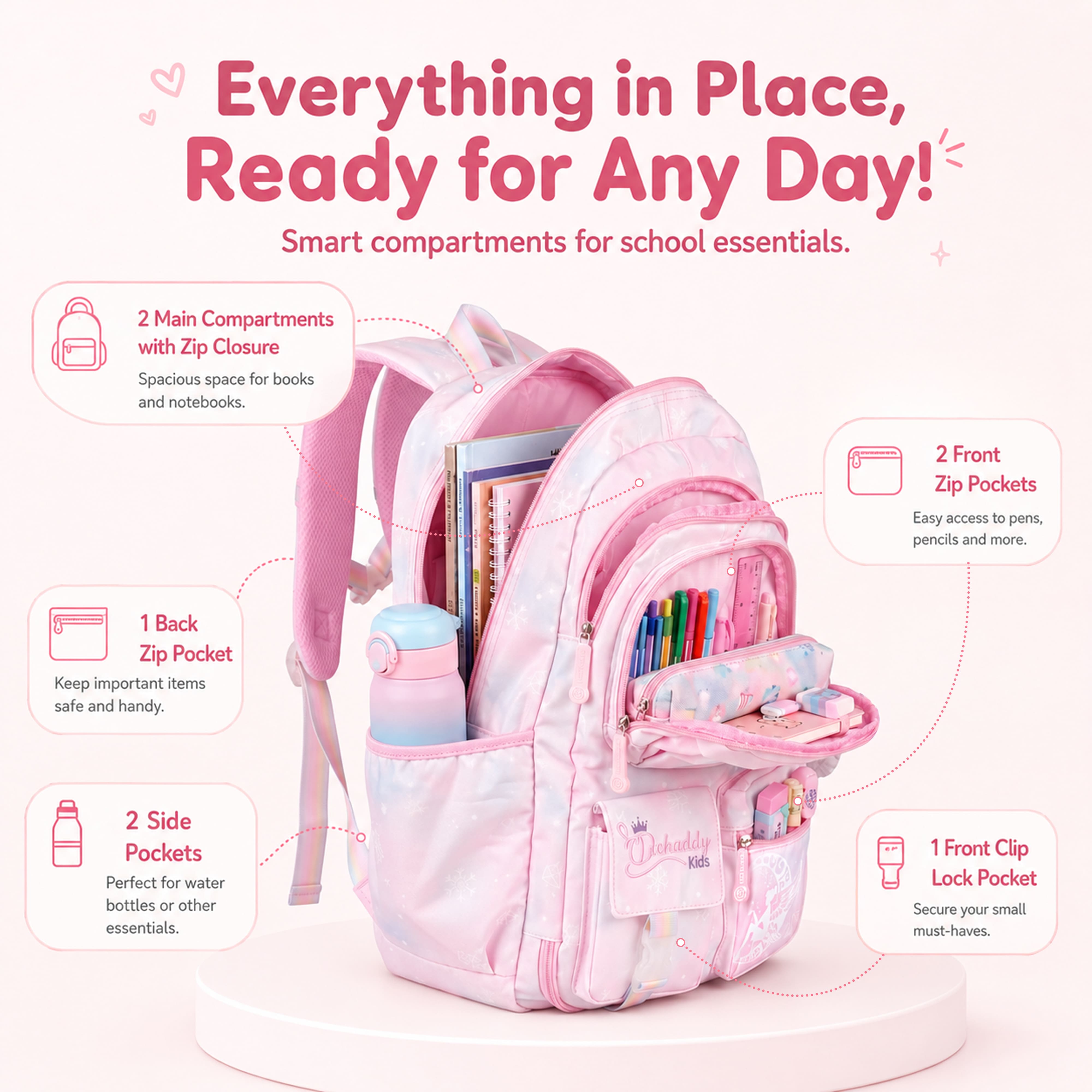 Buy MyneeMoe Cotton Candy Elite Girls Backpack – Durable, Stylish & Spacious School Bag (Pink) - School Bag at MyneeMoe Online In India