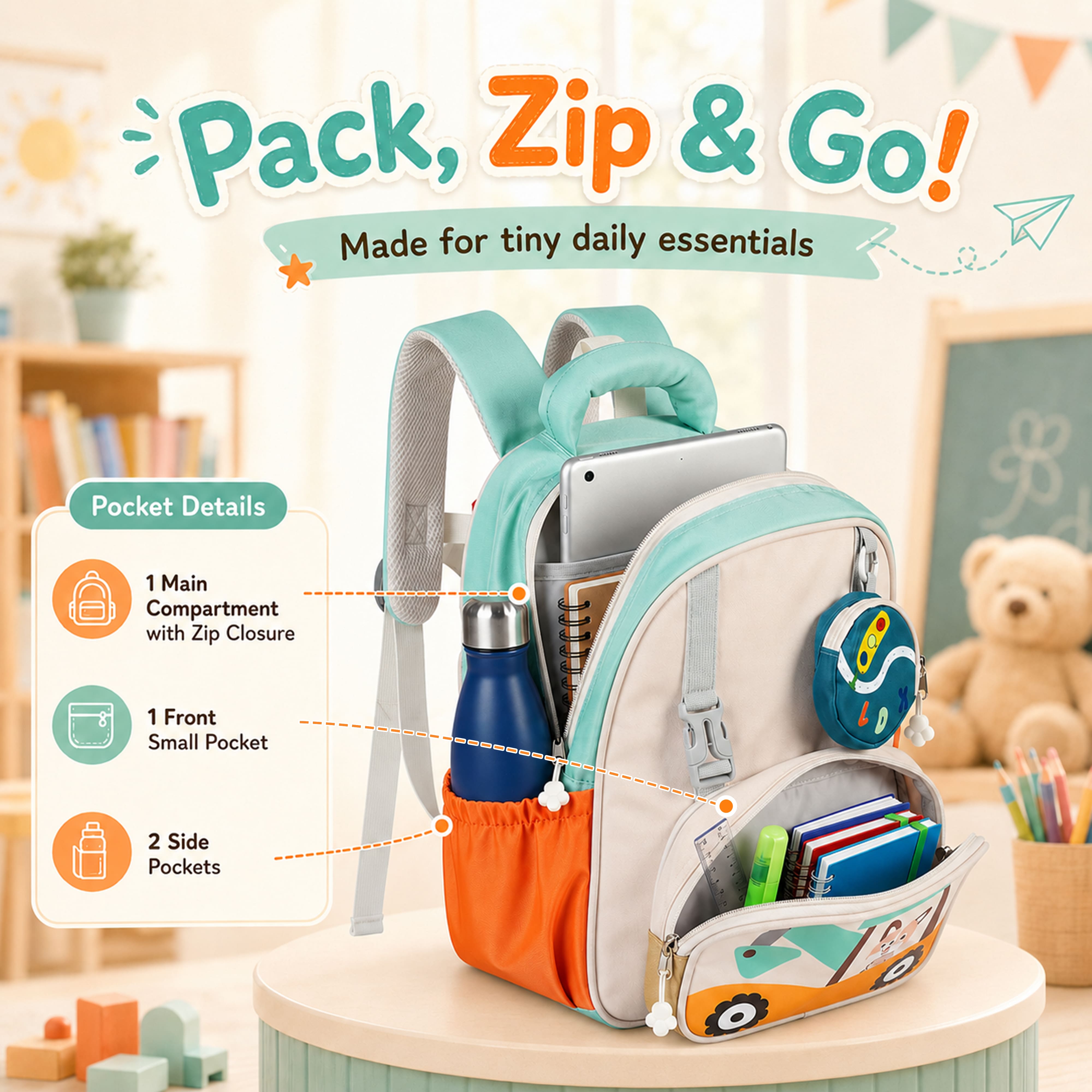 Buy MyneeMoe Crane Light-Up Kids Backpack – Lightweight & Comfortable Kindergarten Bag (Blue) - School Bag at MyneeMoe Online In India