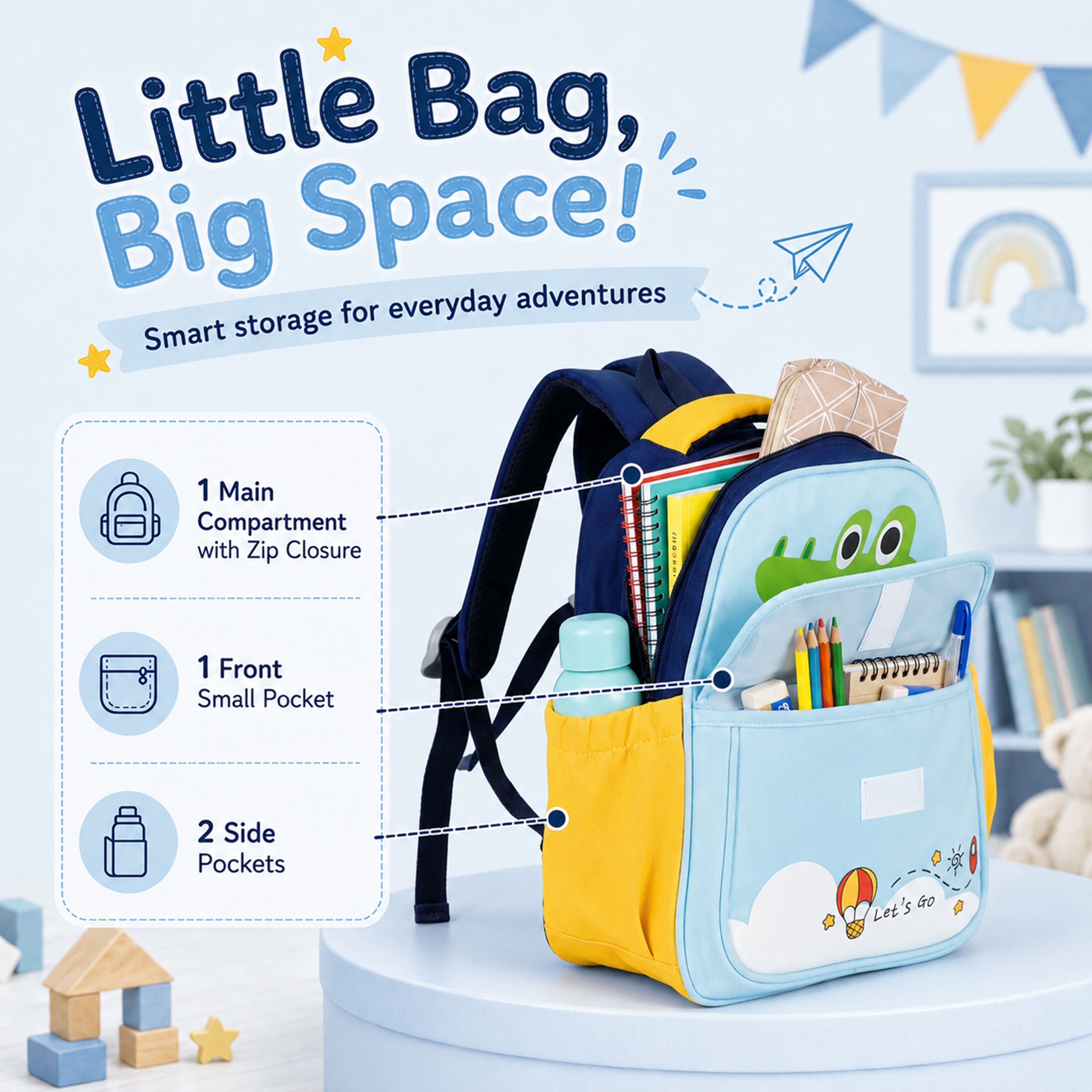 Buy MyneeMoe Cute Crocodile Kids Backpack – Lightweight & Comfortable Kindergarten Bag (Blue) - School Bag at MyneeMoe Online In India