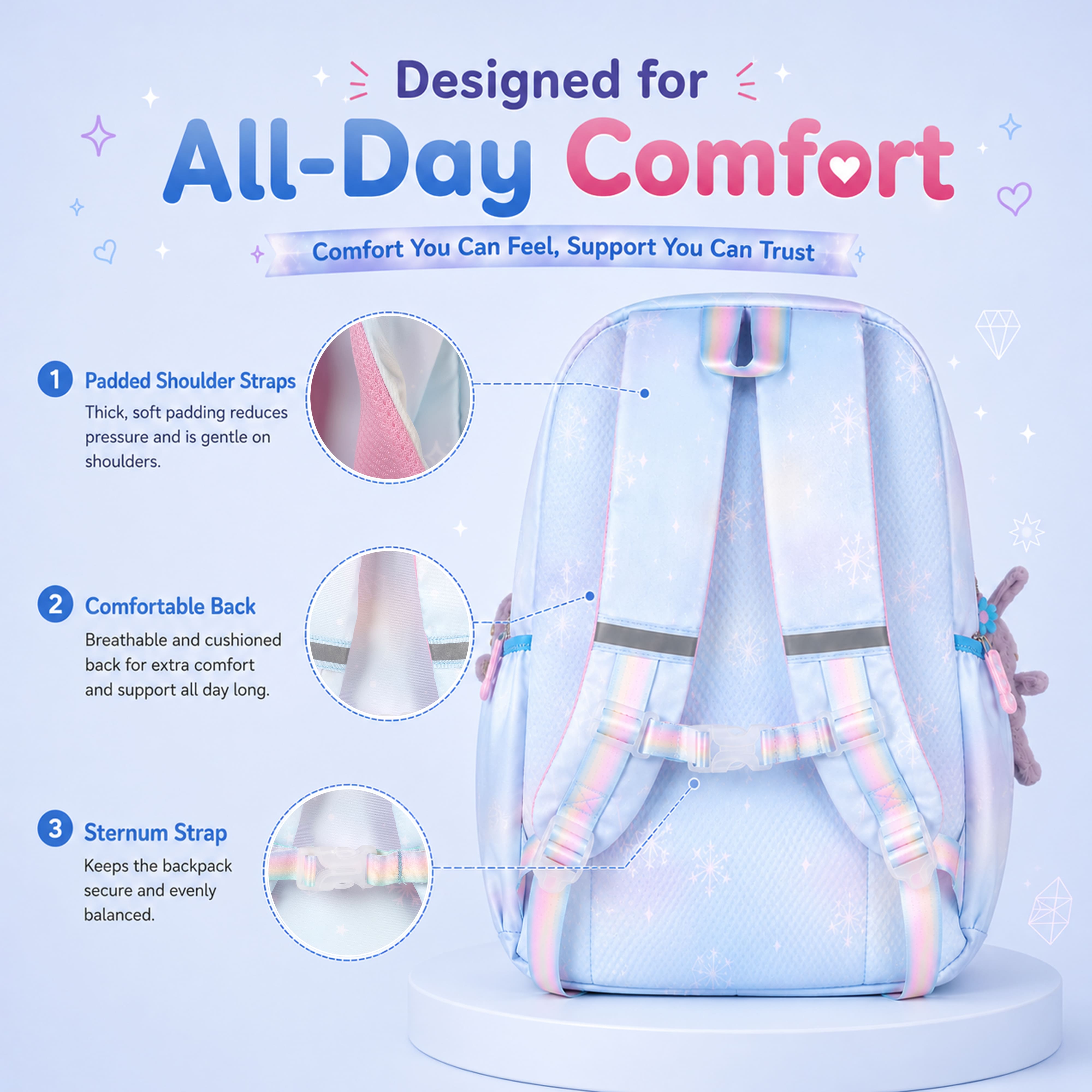 Buy MyneeMoe Cotton Candy Elite Girls Backpack – Durable, Stylish & Spacious School Bag (Blue) - School Bag at MyneeMoe Online In India