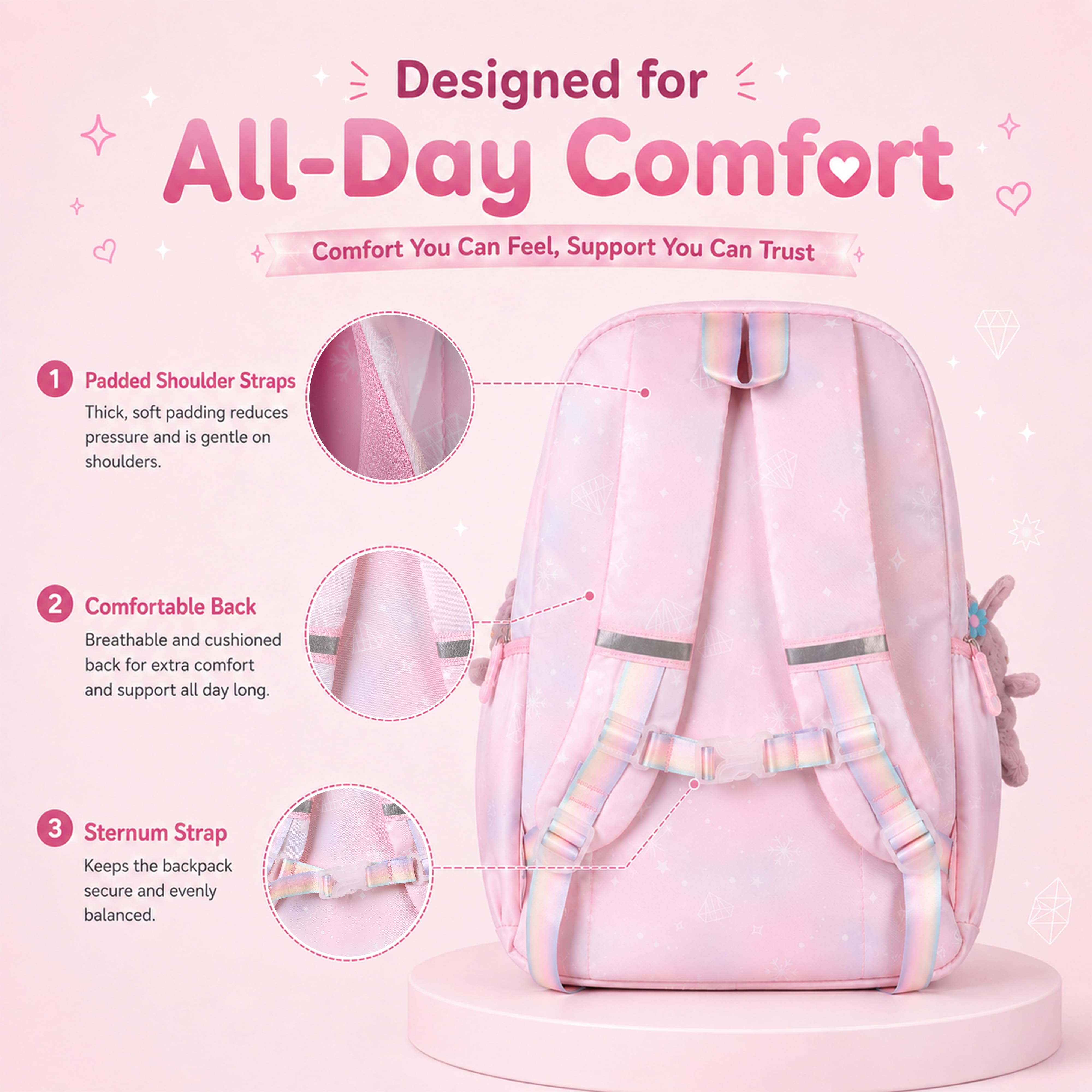 Buy MyneeMoe Cotton Candy Elite Girls Backpack – Durable, Stylish & Spacious School Bag (Pink) - School Bag at MyneeMoe Online In India