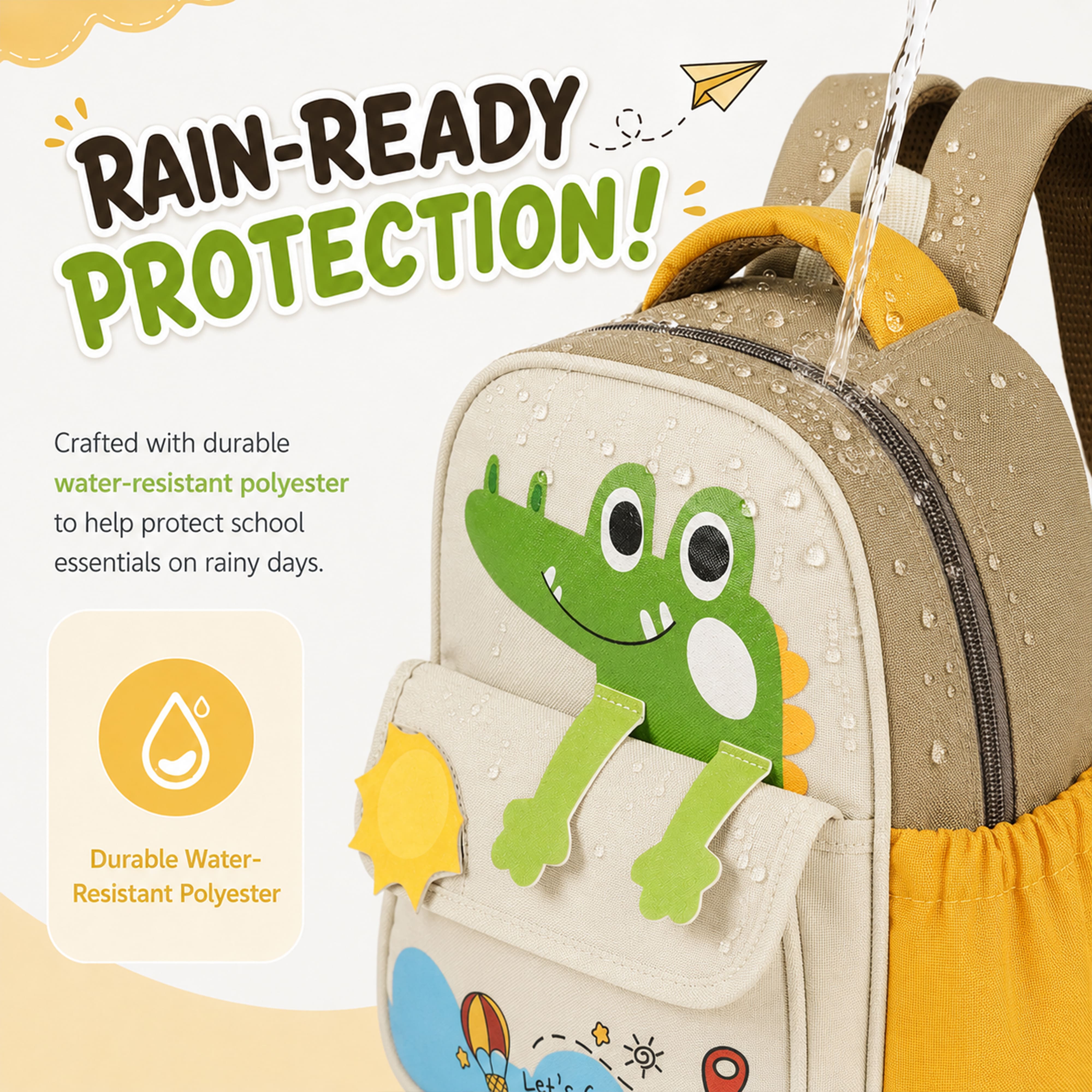 Buy MyneeMoe Cute Crocodile Kids Backpack – Lightweight & Comfortable Kindergarten Bag (Khaki) - School Bag at MyneeMoe Online In India