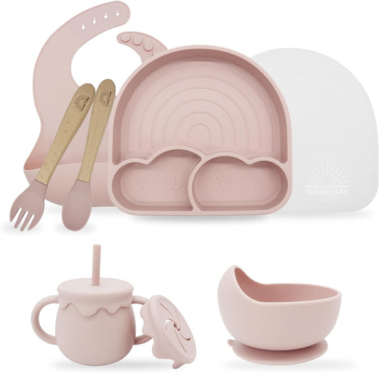 Buy Colorful Arch Eco-Friendly Silicone Suction Feeding Set Rose Pink at Myneemoe Online In India