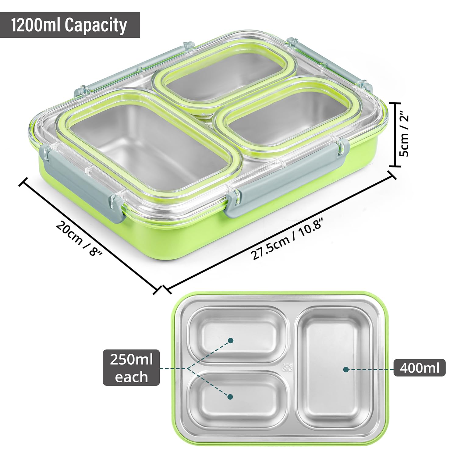 Buy MyneeMoe Stylish Stainless Steel Bento Lunch Box with 3 Compartments & Spill-Proof Design - Bento Lunch Box at MyneeMoe Online In India