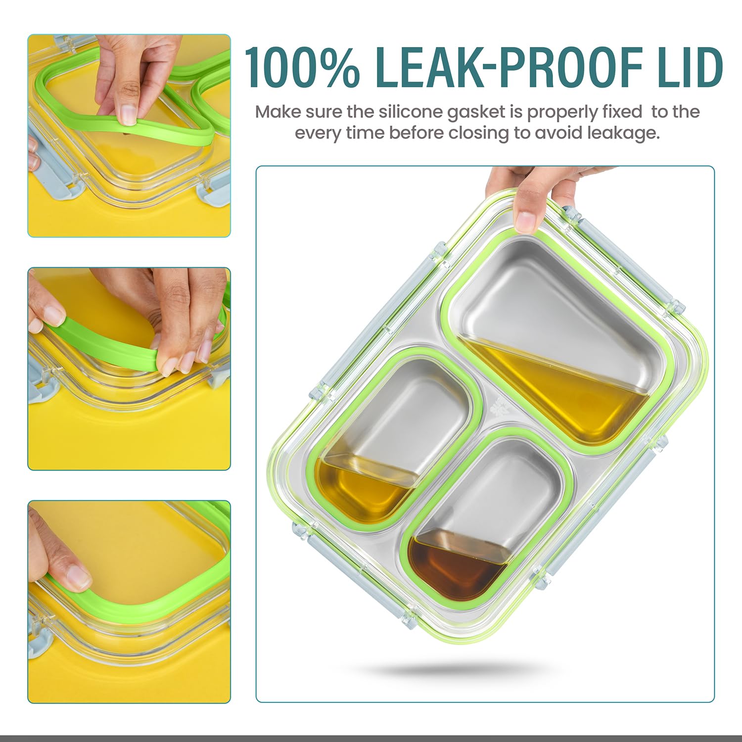 Buy MyneeMoe Stylish Stainless Steel Bento Lunch Box with 3 Compartments & Spill-Proof Design - Bento Lunch Box at MyneeMoe Online In India