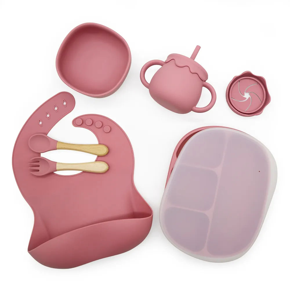 Buy Ultimate Silicone Suction Feeding Set – Mess-Free & Safe Essentials for Babies Dark Pink at Myneemoe Online In India