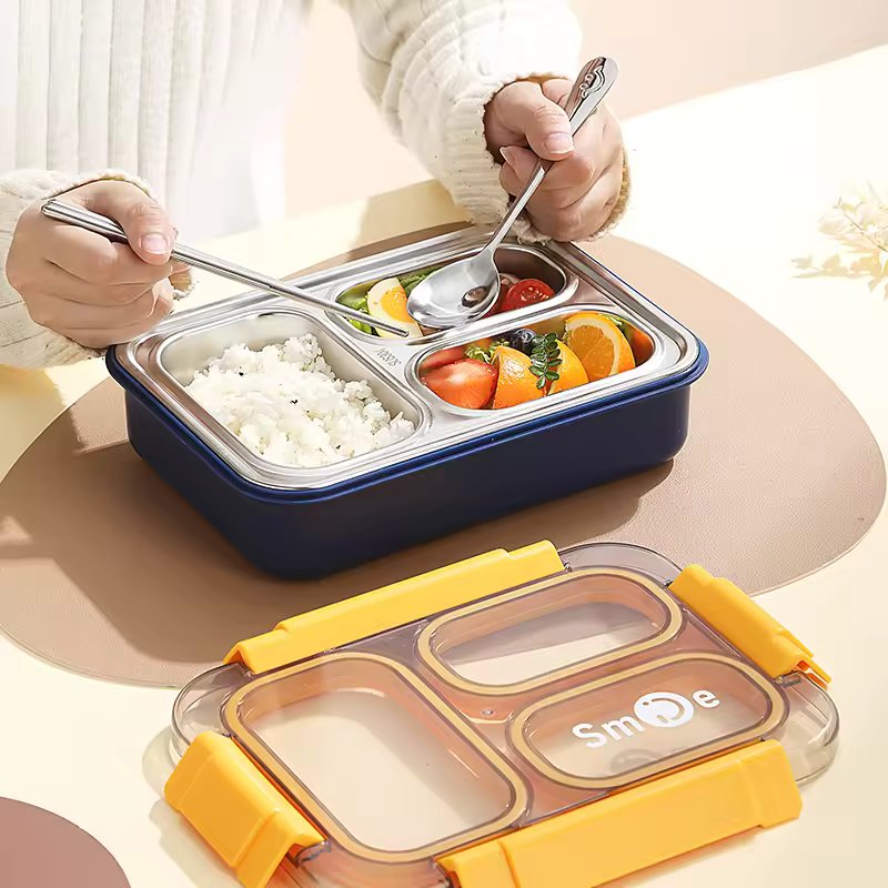 Buy MyneeMoe Toki Buffet 3 Compartment Stainless Steel Bento Box with Cutlery - Bento Lunch Box at MyneeMoe Online In India