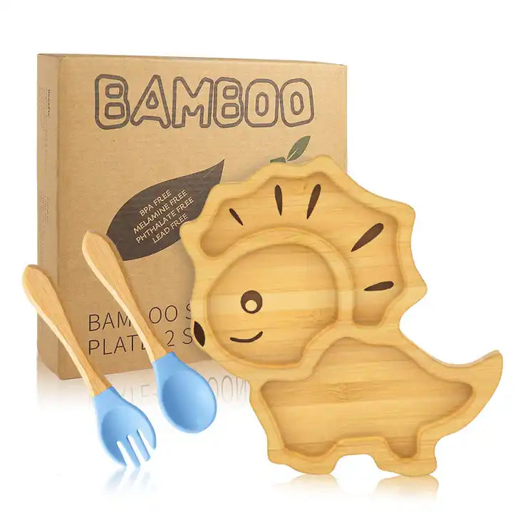 Buy Leo Bamboo Suction Feeding Set – Safe & Fun for Sustainable Baby Mealtime Blue at Myneemoe Online In India