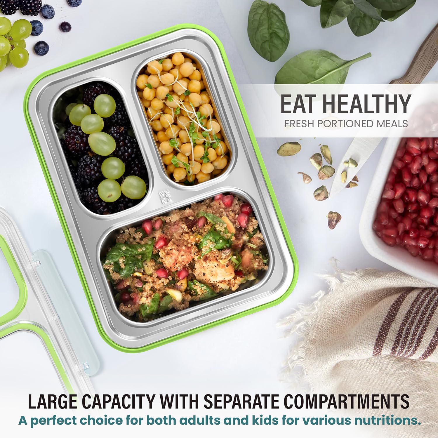 Buy MyneeMoe Stylish Stainless Steel Bento Lunch Box with 3 Compartments & Spill-Proof Design - Bento Lunch Box at MyneeMoe Online In India