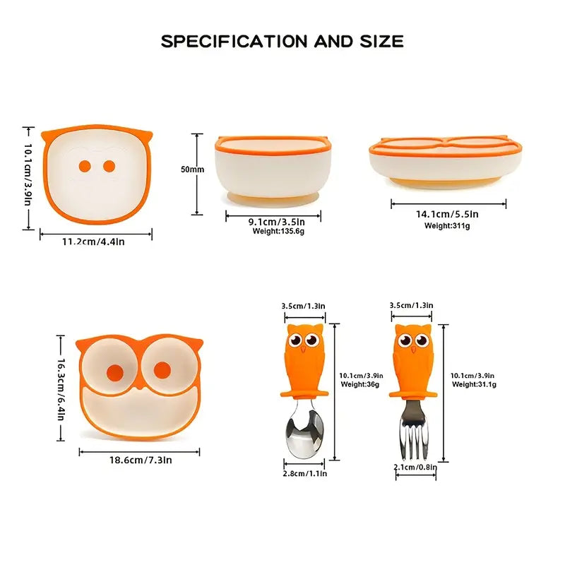 Buy 'Cartoon Owl' Suction Feeding Set at Myneemoe Online In India