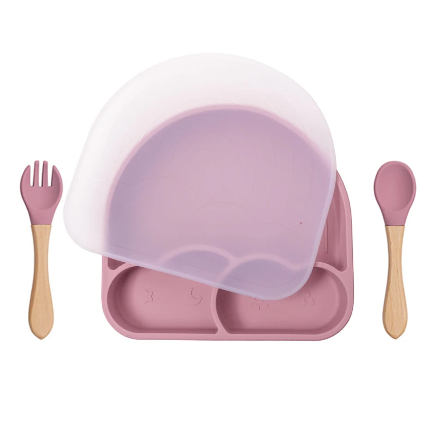 Buy Rainbow Silicone Suction Plate with Lid – BPA-Free Set for Baby Weaning Pink at Myneemoe Online In India