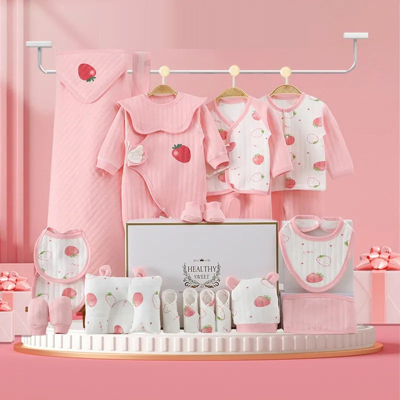 Buy Healthy Beginnings 24 Piece Baby Hamper – Perfect for Newborns & Baby Showers Pink-Strawberry at Myneemoe Online In India