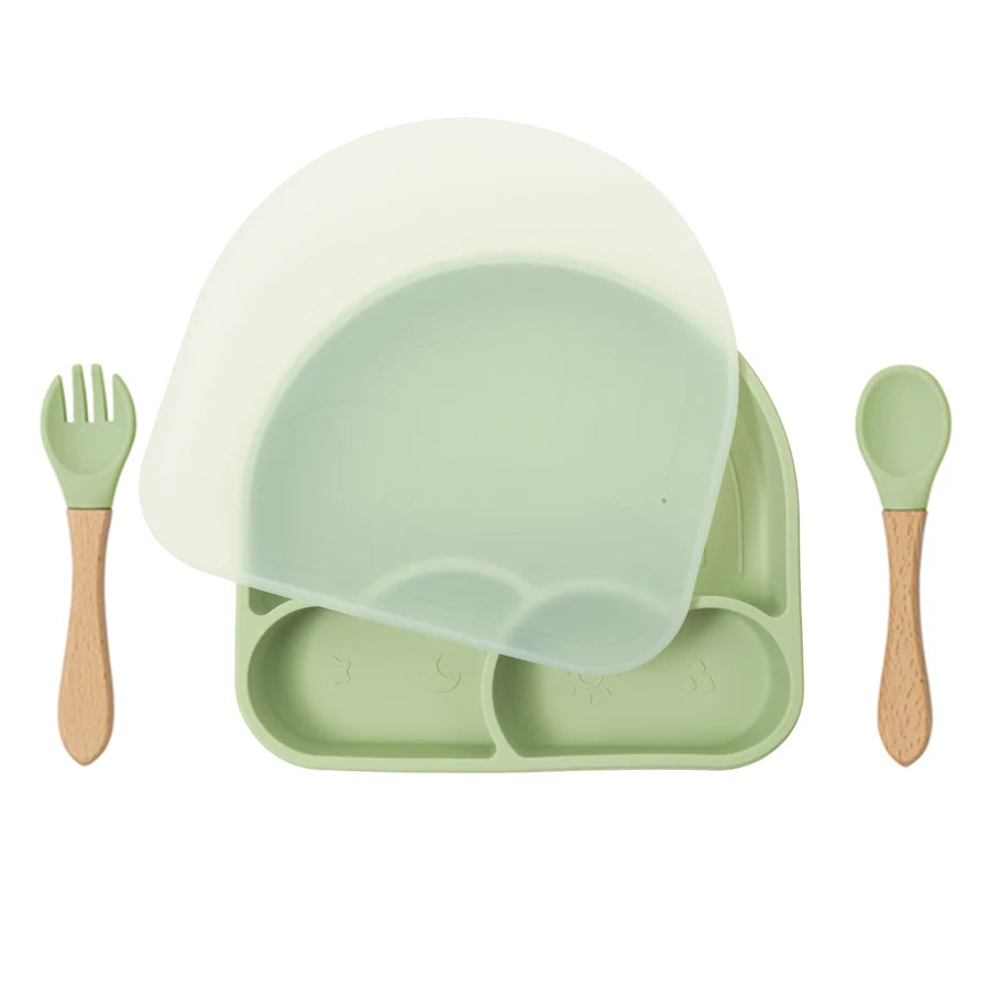 Buy Rainbow Silicone Suction Plate with Lid – BPA-Free Set for Baby Weaning Green at Myneemoe Online In India