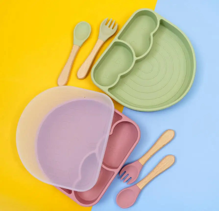 Buy Rainbow Silicone Suction Plate with Lid – BPA-Free Set for Baby Weaning at Myneemoe Online In India