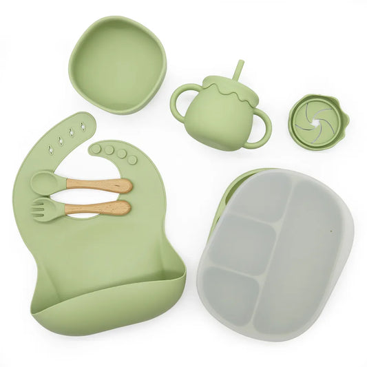 Buy Newest Eco-Friendly Silicone Suction Feeding Set Olive at Myneemoe Online In India