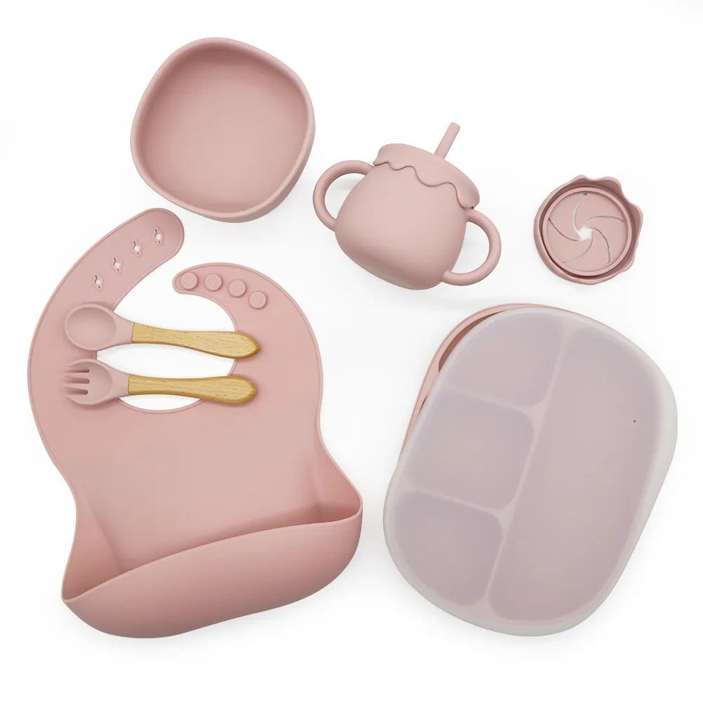 Buy Ultimate Silicone Suction Feeding Set – Mess-Free & Safe Essentials for Babies Rose Pink at Myneemoe Online In India