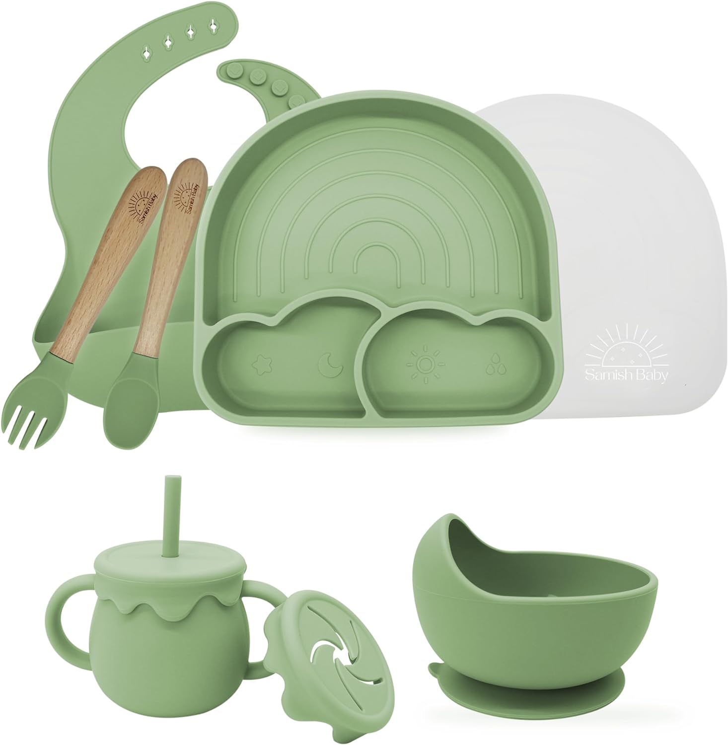 Buy Colorful Arch Silicone Feeding Set – Sustainable, Non-Slip Baby Tableware Olive at Myneemoe Online In India