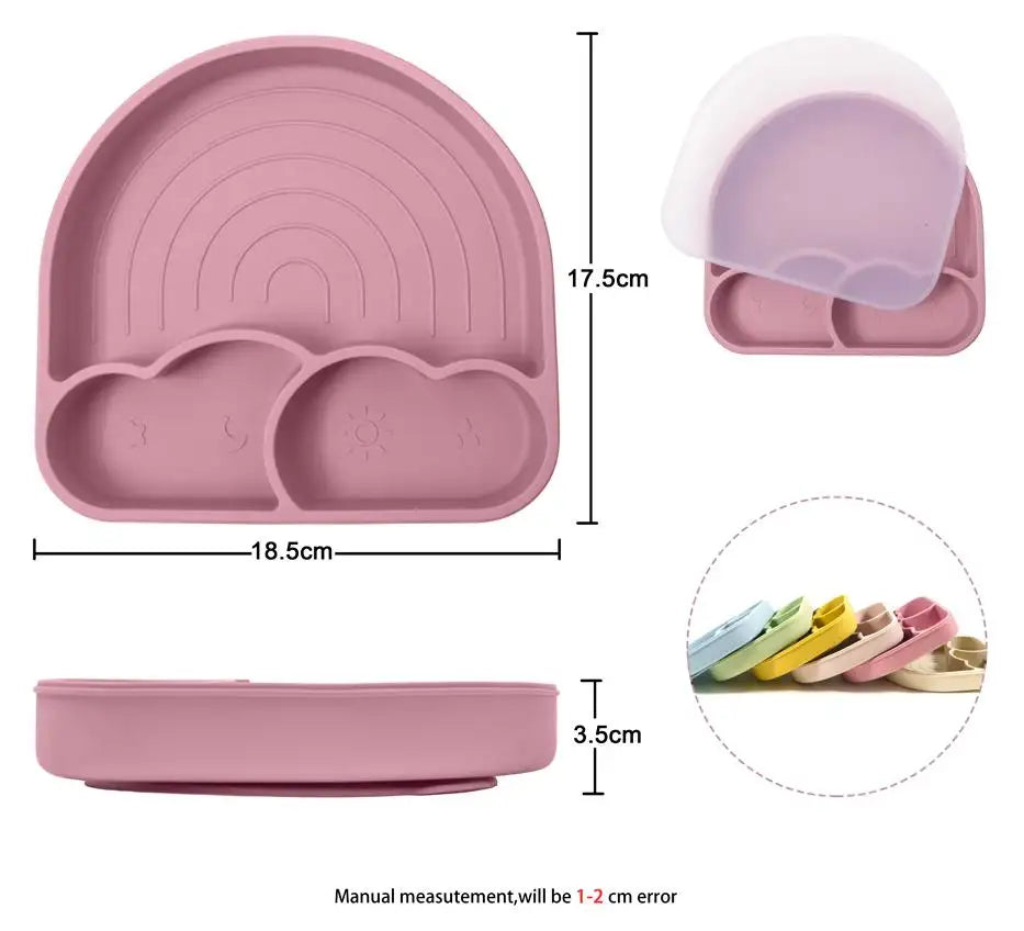 Buy Rainbow Silicone Suction Plate with Lid – BPA-Free Set for Baby Weaning at Myneemoe Online In India