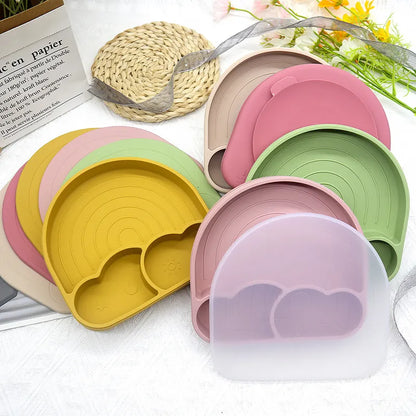 Buy Rainbow Silicone Suction Plate with Lid – BPA-Free Set for Baby Weaning at Myneemoe Online In India