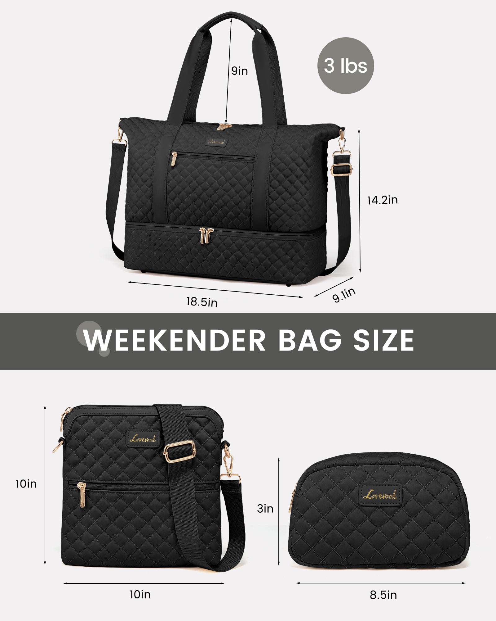 Buy MyneeMoe Lovevook Multipurpose 3-Piece Black Travel Set for Weekend & Overnight Trips - Travel & Tote Bags at MyneeMoe Online In India