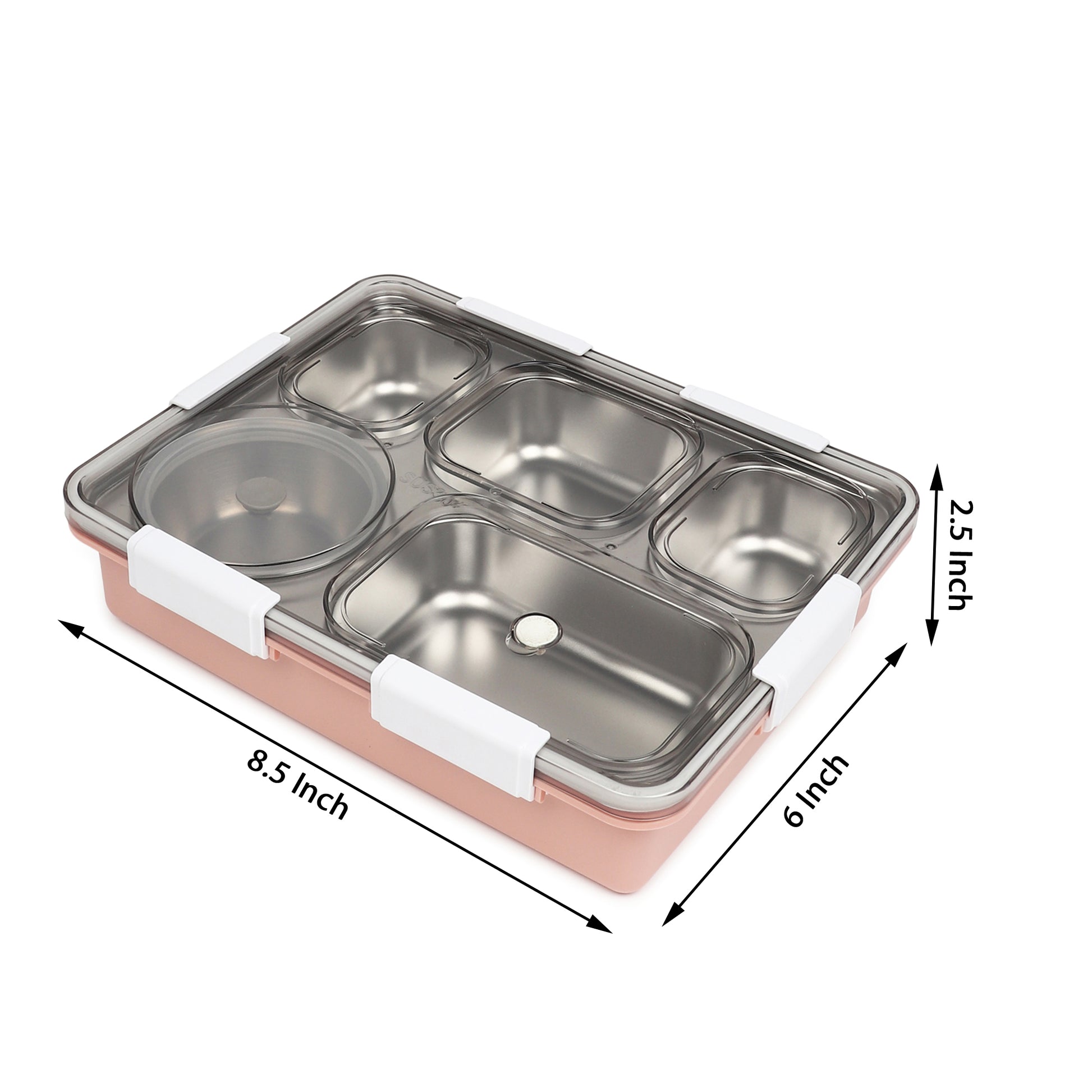 Buy 5 Compartment Stainless Steel Lunch Box With Dibbie at MyneeMoe Online In India