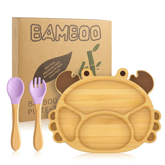 Buy SNAPPY Bamboo Suction Plate + Cutlery Lavender at Myneemoe Online In India