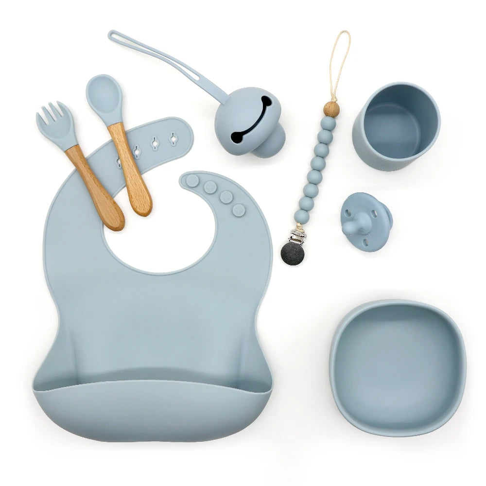 Buy Ultimate Baby Suction Feeding Set with Pacifier – Spill-Proof & Safe Dusty Blue at Myneemoe Online In India