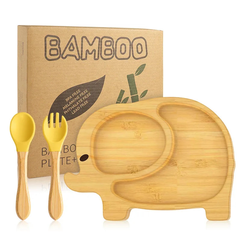 Buy Ellie Bamboo Suction Plate & Utensils Set – Perfect for Baby Weaning Yellow at Myneemoe Online In India