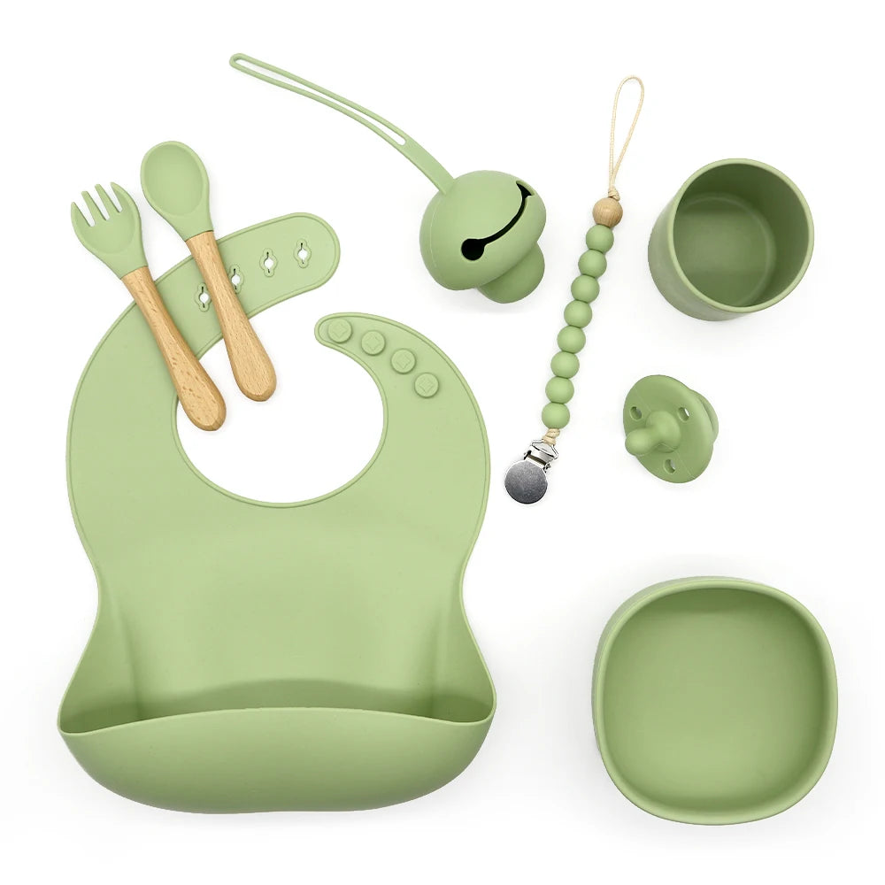 Buy Silicone Suction Feeding Set with Pacifier Olive at Myneemoe Online In India