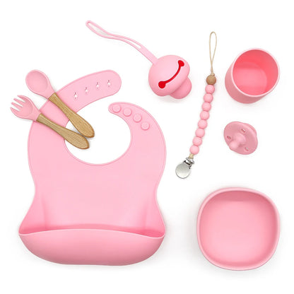 Buy Silicone Suction Feeding Set with Pacifier Rose Pink at Myneemoe Online In India