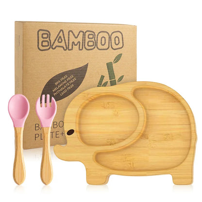 Buy Ellie Bamboo Suction Plate & Utensils Set – Perfect for Baby Weaning Pink at Myneemoe Online In India