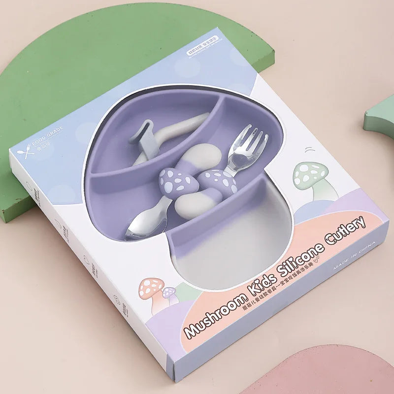 Buy Mushroom Suction Feeding Set – Easy Clean Silicone for Baby-Led Weaning Lavender at Myneemoe Online In India