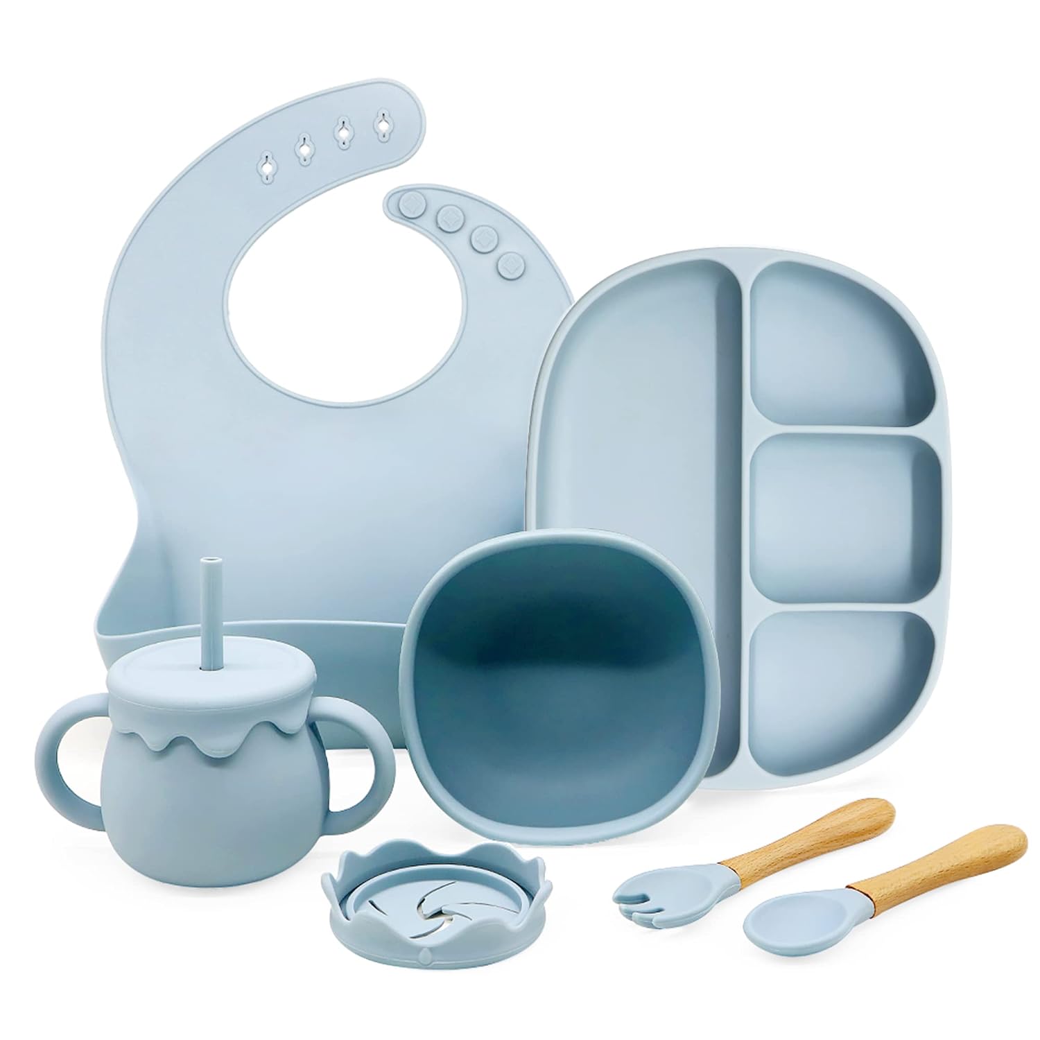 Buy PulseShade Silicone Suction Feeding Set – Safe & Convenient for Baby Mealtimes Dusty Blue at Myneemoe Online In India